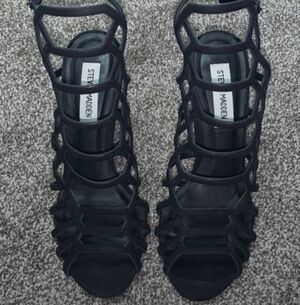 Steve Madden Black Strappy Cage Heels